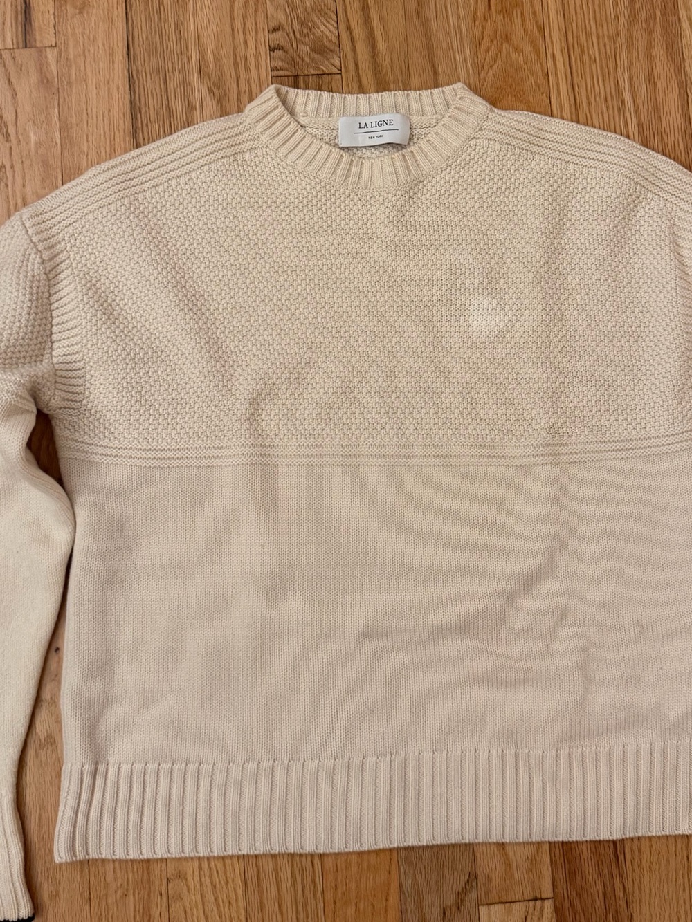 La Ligne Cream Textured Crewneck Sweater